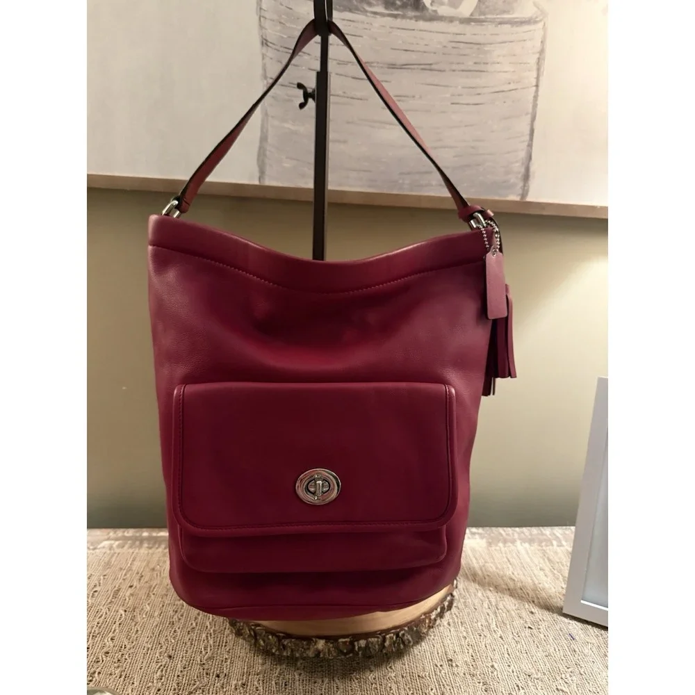 Coach Legacy Archival Red Bucket Hobo Bag Leather Turnlock Pocket G1269-21193
